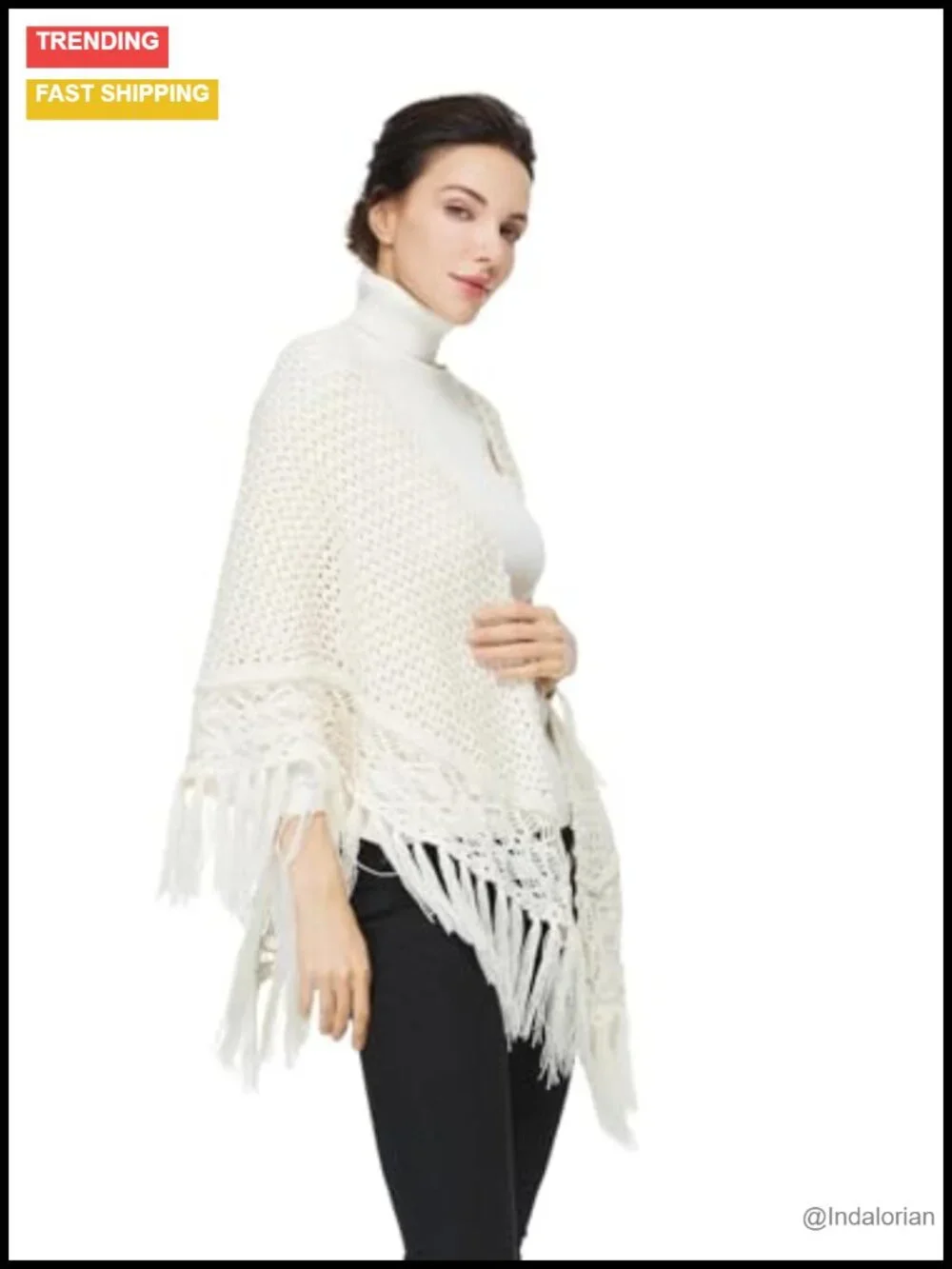 Hand-Crocheted Knit Shawl Wrap with Fringes for Evening Dress Cover Up